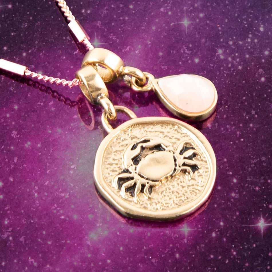Cancer - Zodiac Pink Opal Golden Charm Necklace - Barse Jewelry - Flyclothing LLC