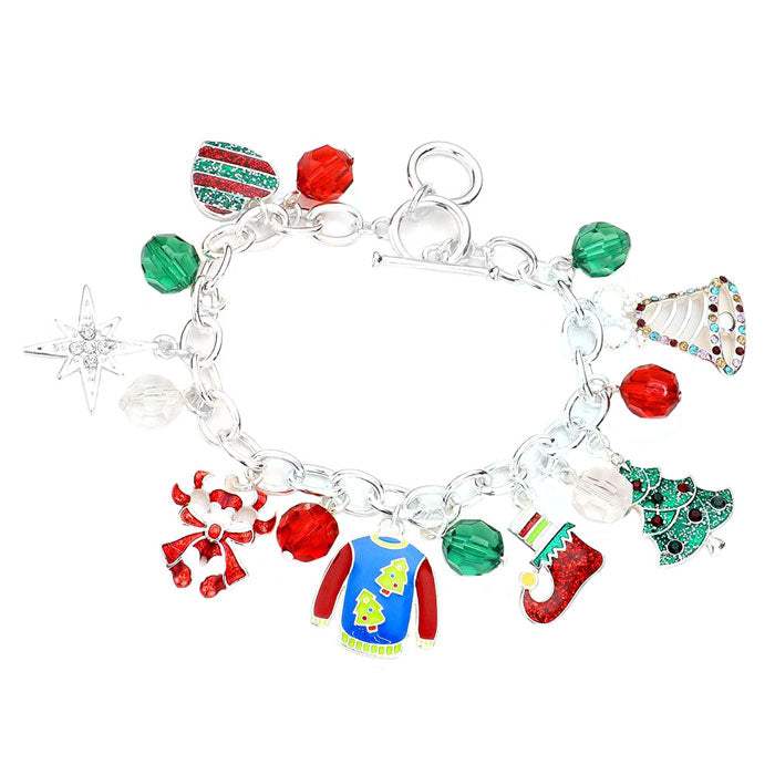 Candy Cane Christmas Tree Jingle Bell Charm Toggle Bracelet - Madeline Love - Flyclothing LLC