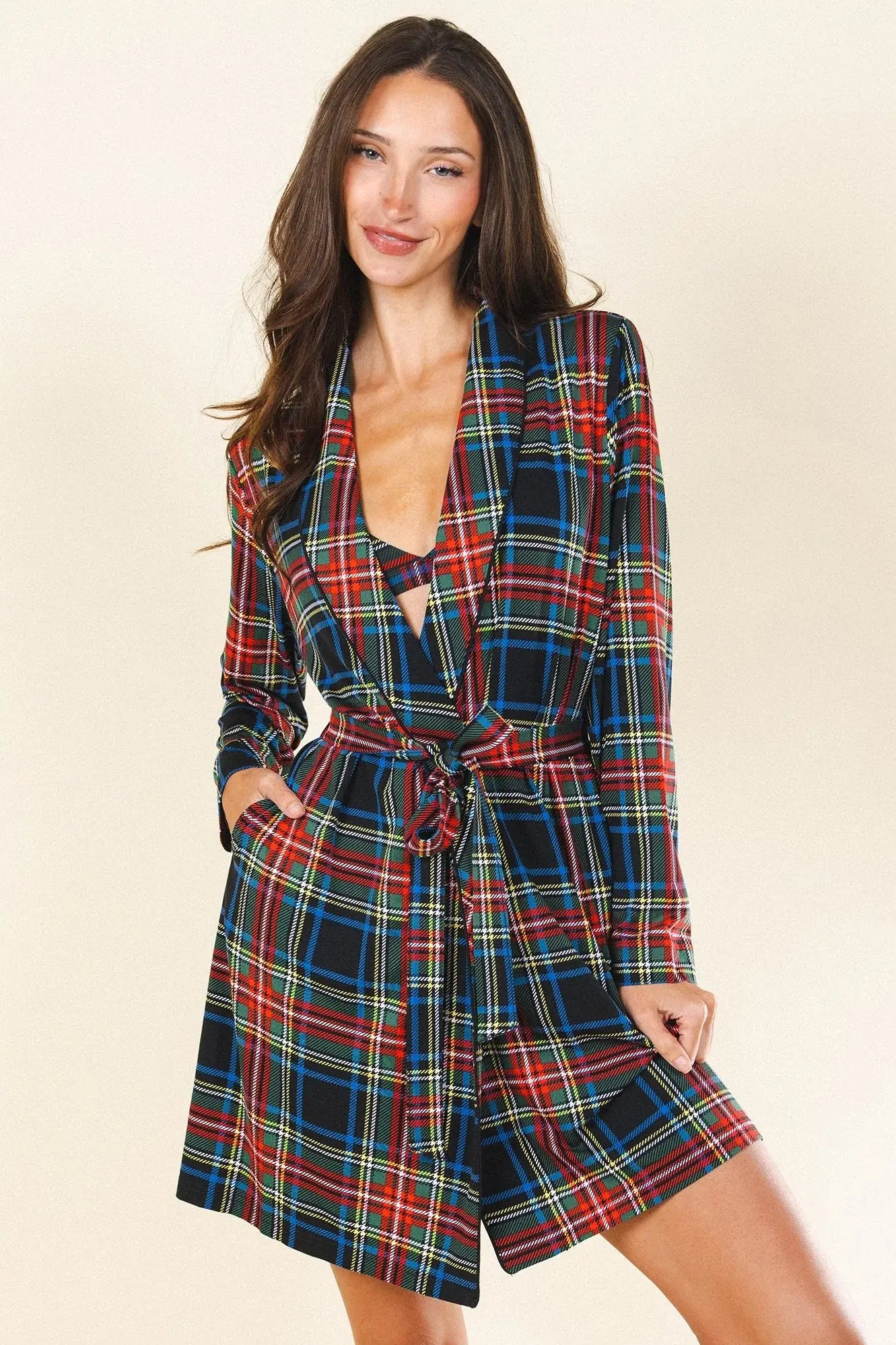 The Cappuccino | Holiday Tartan Plaid Short Modal Robe - Shinesty - Flyclothing LLC