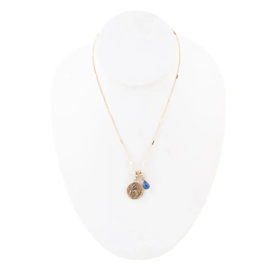 Capricorn - Zodiac Blue Lapis Golden Charm Necklace - Barse Jewelry - Flyclothing LLC