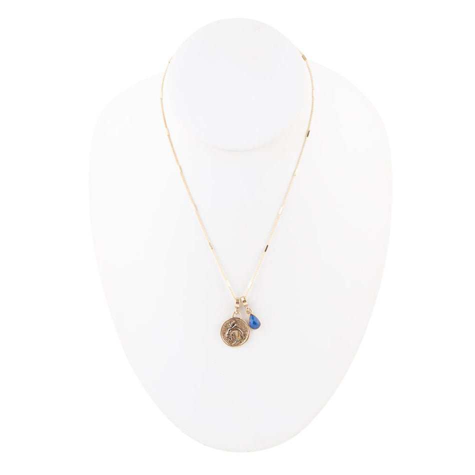 Capricorn - Zodiac Blue Lapis Golden Charm Necklace - Barse Jewelry - Flyclothing LLC