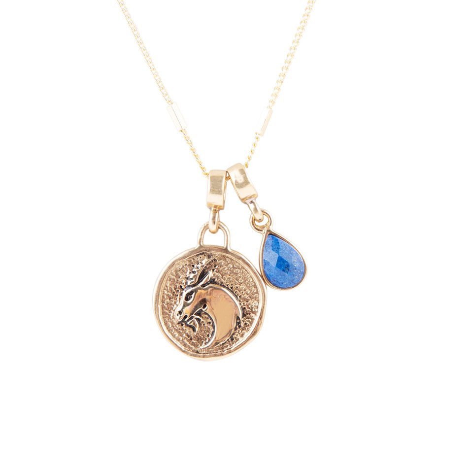 Capricorn - Zodiac Blue Lapis Golden Charm Necklace - Barse Jewelry
