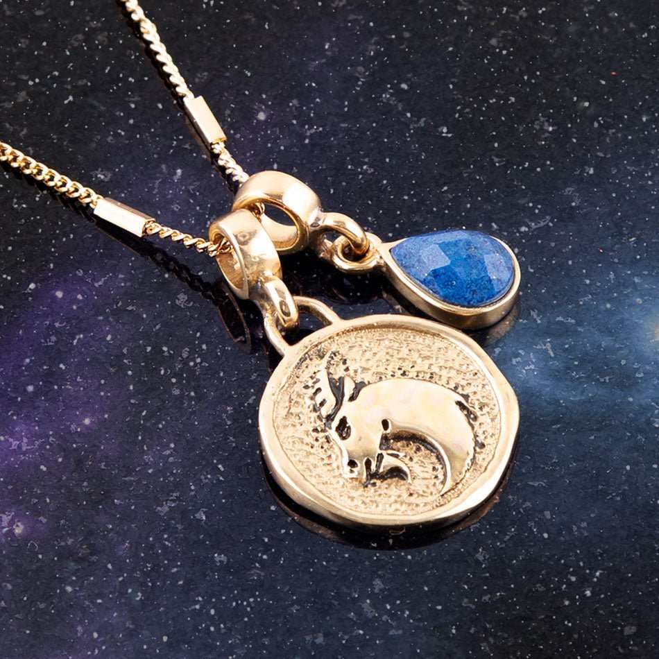 Capricorn - Zodiac Blue Lapis Golden Charm Necklace - Barse Jewelry - Flyclothing LLC