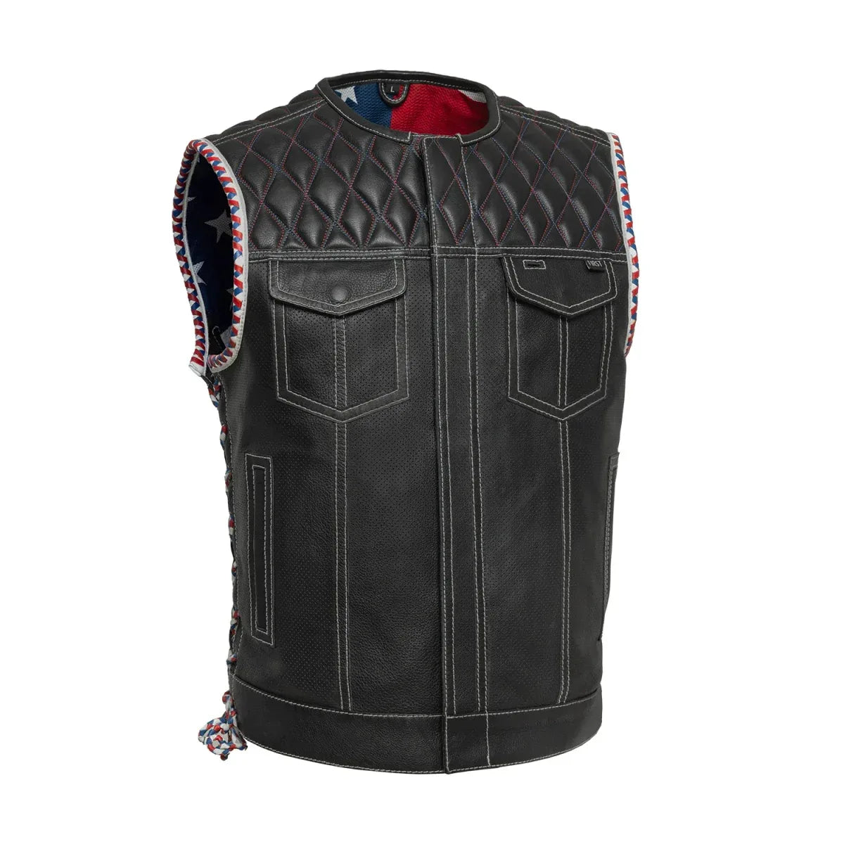 Captain Perforated Men's Motorcycle Leather Vest - First Manufacturing Company - Flyclothing LLC