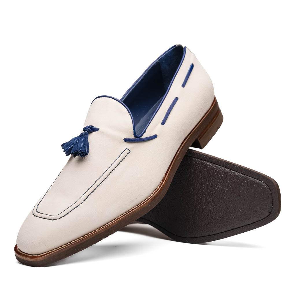 16-628-SND CARMEN Sueded Goatskin & Crocodile Tassel Loafer, Sand - Zelli Italia - Flyclothing LLC