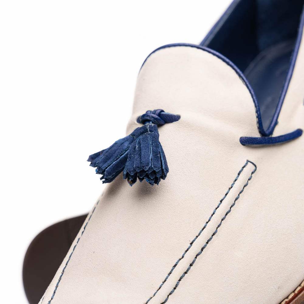 16-628-SND CARMEN Sueded Goatskin & Crocodile Tassel Loafer, Sand - Zelli Italia - Flyclothing LLC