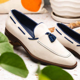16-628-SND CARMEN Sueded Goatskin & Crocodile Tassel Loafer, Sand - Zelli Italia - Flyclothing LLC