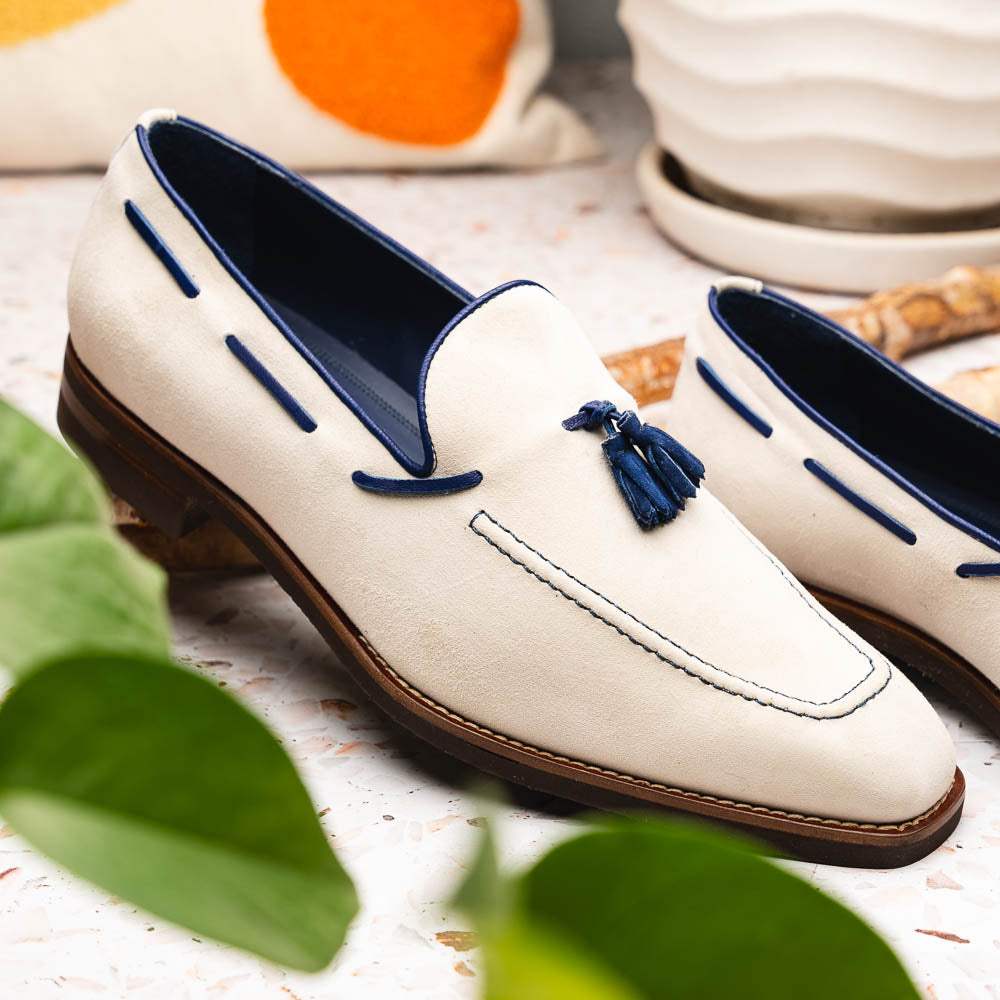 16-628-SND CARMEN Sueded Goatskin & Crocodile Tassel Loafer, Sand - Zelli Italia - Flyclothing LLC