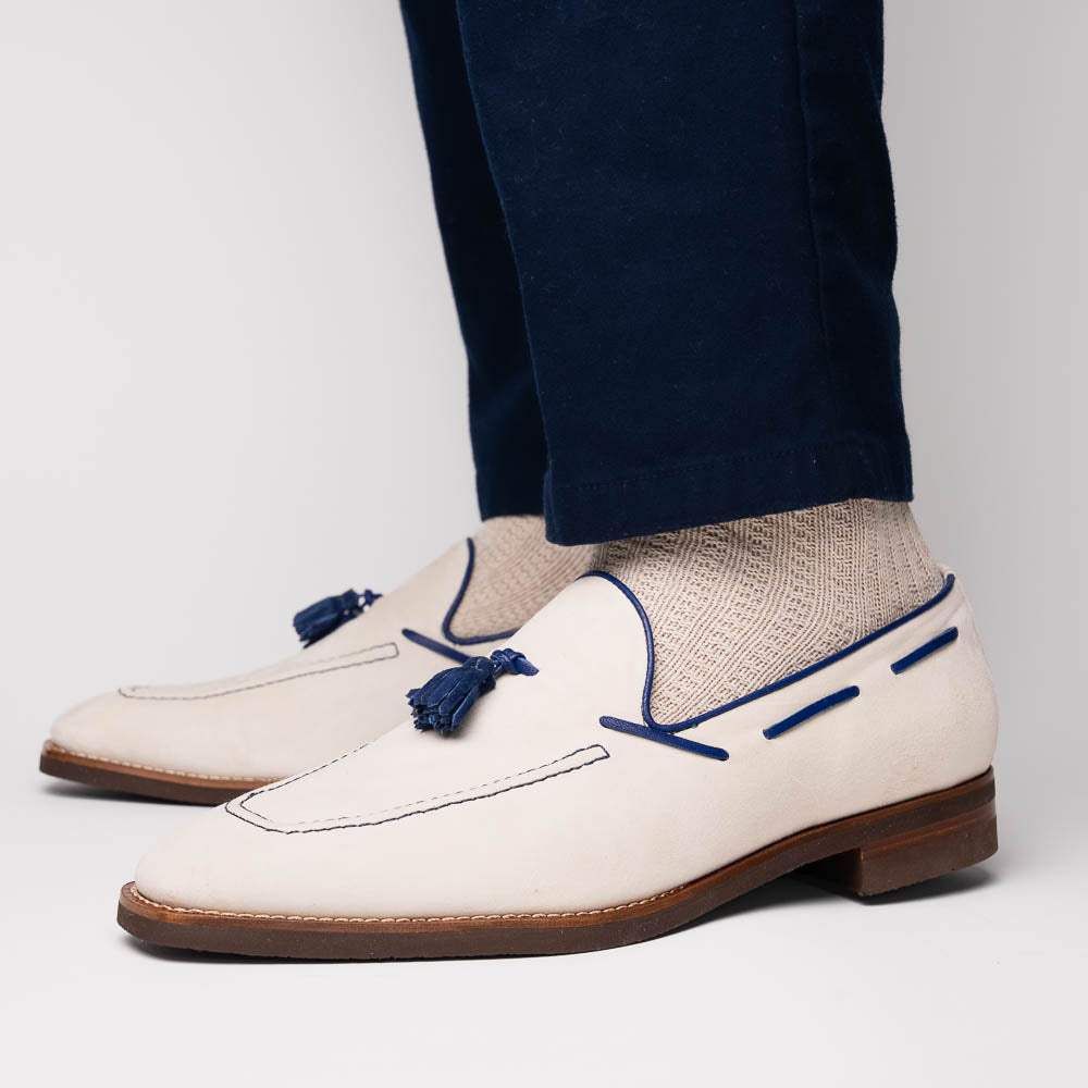 16-628-SND CARMEN Sueded Goatskin & Crocodile Tassel Loafer, Sand - Zelli Italia - Flyclothing LLC
