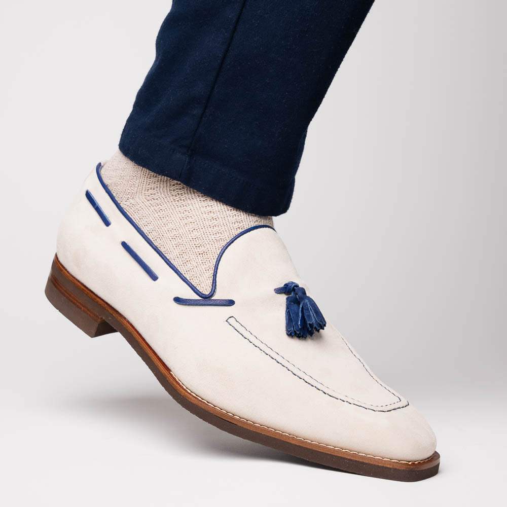 16-628-SND CARMEN Sueded Goatskin & Crocodile Tassel Loafer, Sand - Zelli Italia - Flyclothing LLC