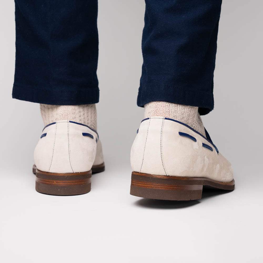 16-628-SND CARMEN Sueded Goatskin & Crocodile Tassel Loafer, Sand - Zelli Italia - Flyclothing LLC