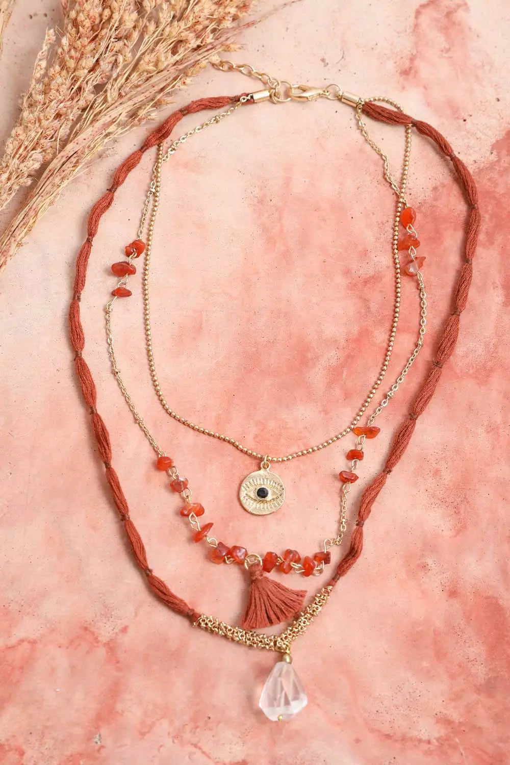 Carnelian & Crystal Layered Necklace - Boho Clothing and Accessories - Flyclothing LLC