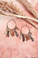 Carnelian & Jade Fringe Hoop Earrings - Boho Clothing and Accessories - Flyclothing LLC