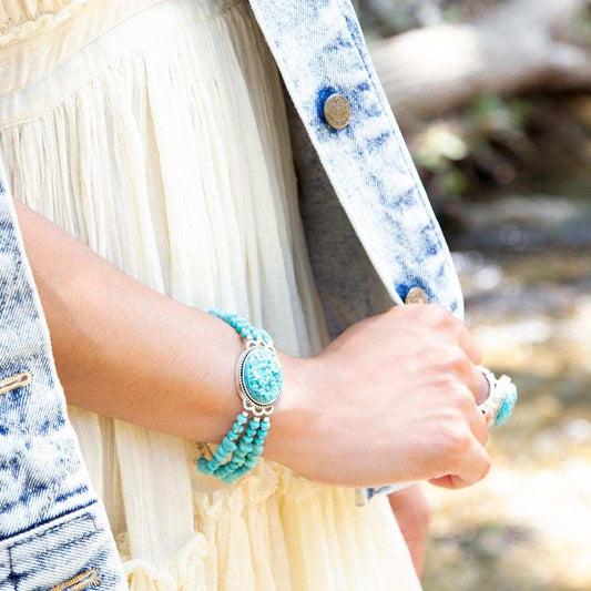 Carved Blue Turquoise and Sterling Silver Toggle Bracelet - Barse Jewelry - Flyclothing LLC