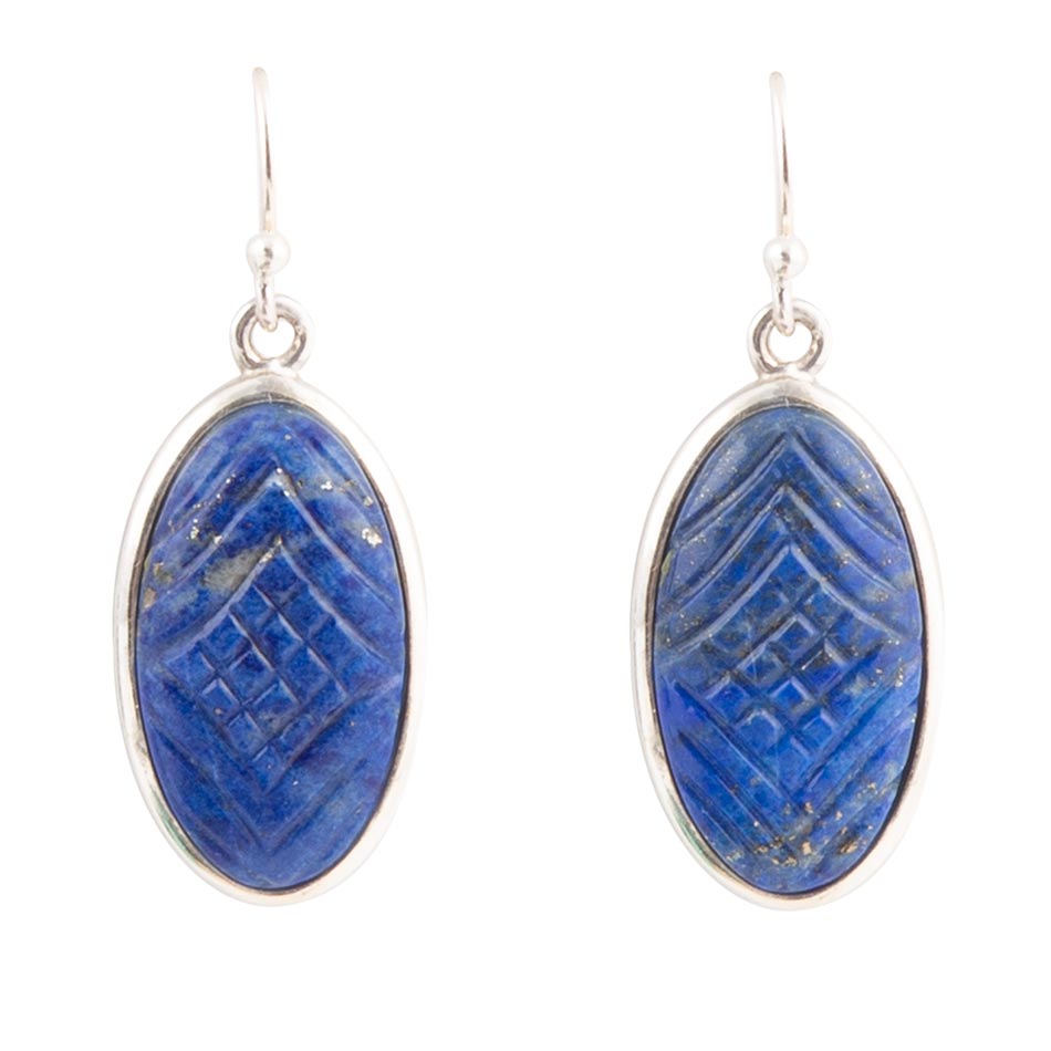 Carved Blue Lapis Sterling Silver Drop Earrings - Barse Jewelry