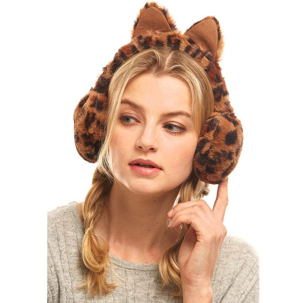 Cat Ear Leopard Faux Fur Earmuff Ear Warmer - Madeline Love - Flyclothing LLC