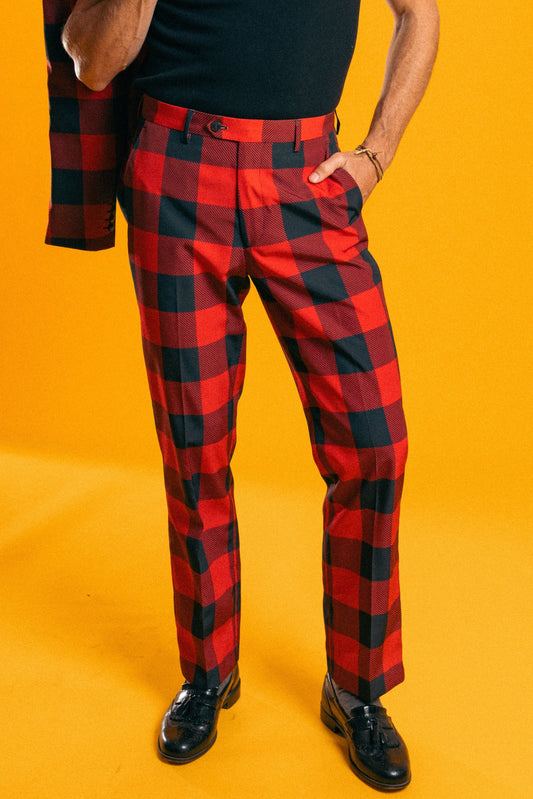 The Red & Black Lumberjack | Buffalo Check Plaid Suit Pants - Shinesty