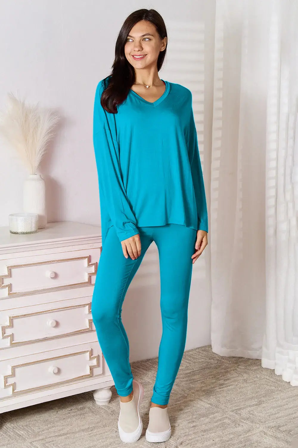 Basic Bae Full Size V-Neck Soft Rayon Long Sleeve Top and Pants Lounge Set - ShopBasicbae - Flyclothing LLC