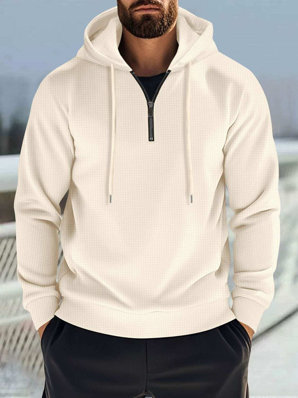 Men's Full Size Quarter Zip Long Sleeve Drawstring Hoodie Plus Size - Trendsi - Flyclothing LLC