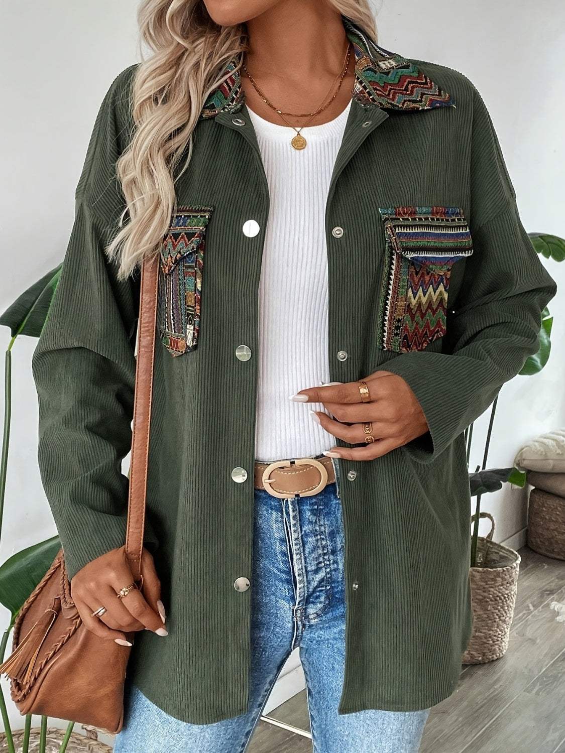 Snap Down Long Sleeve Jacket with Chest Pockets - Trendsi - Flyclothing LLC