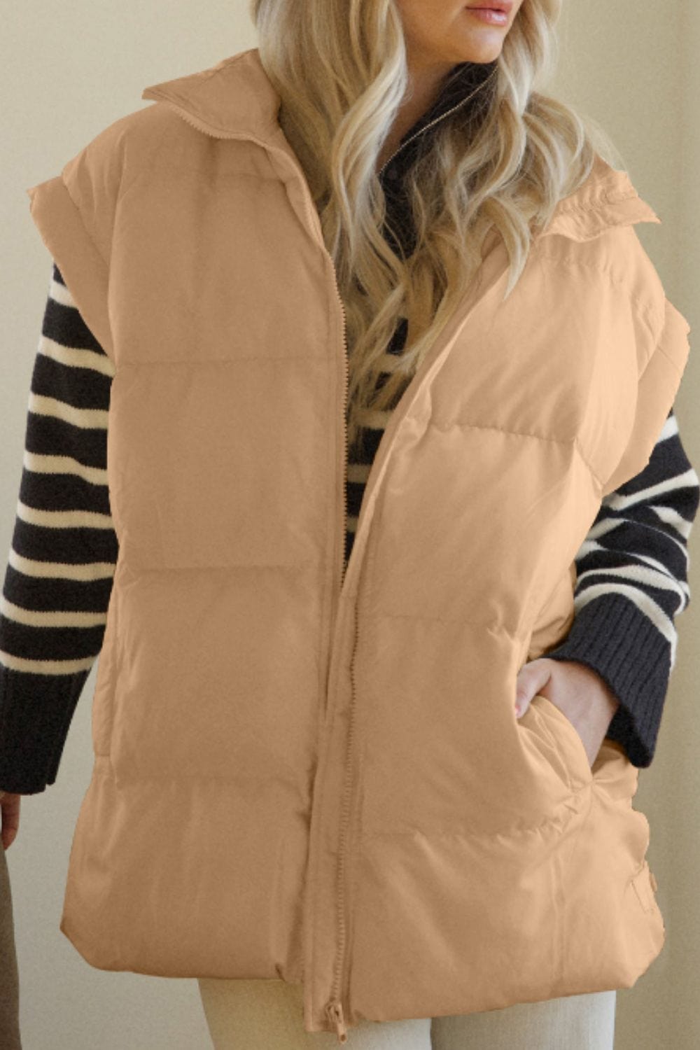 Zip Up Vest Coat with Pockets - Trendsi