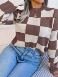 Checkered Mock Neck Long Sleeve Sweater - Trendsi - Flyclothing LLC