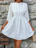 Lace Detail Half Button Three-Quarter Sleeve Dress - Trendsi