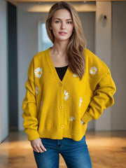 Daisy Button Up V-Neck Cardigan - Trendsi