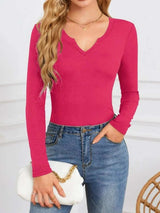 Notched Long Sleeve T-Shirt - Trendsi - Flyclothing LLC