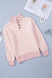 Button Detail Mock Neck Long Sleeve Sweater - Trendsi - Flyclothing LLC