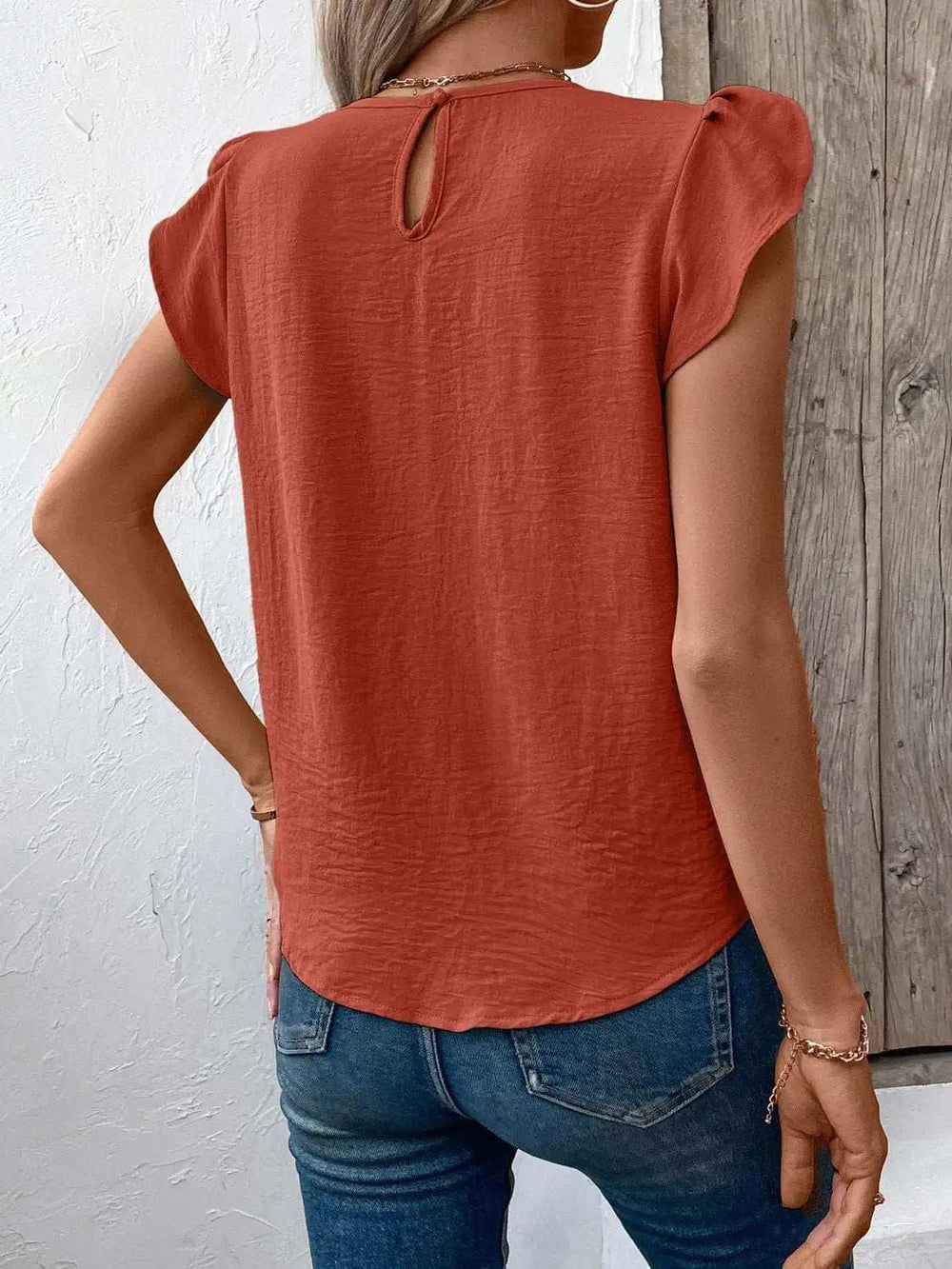 Ruched Round Neck Cap Sleeve Blouse - Trendsi - Flyclothing LLC