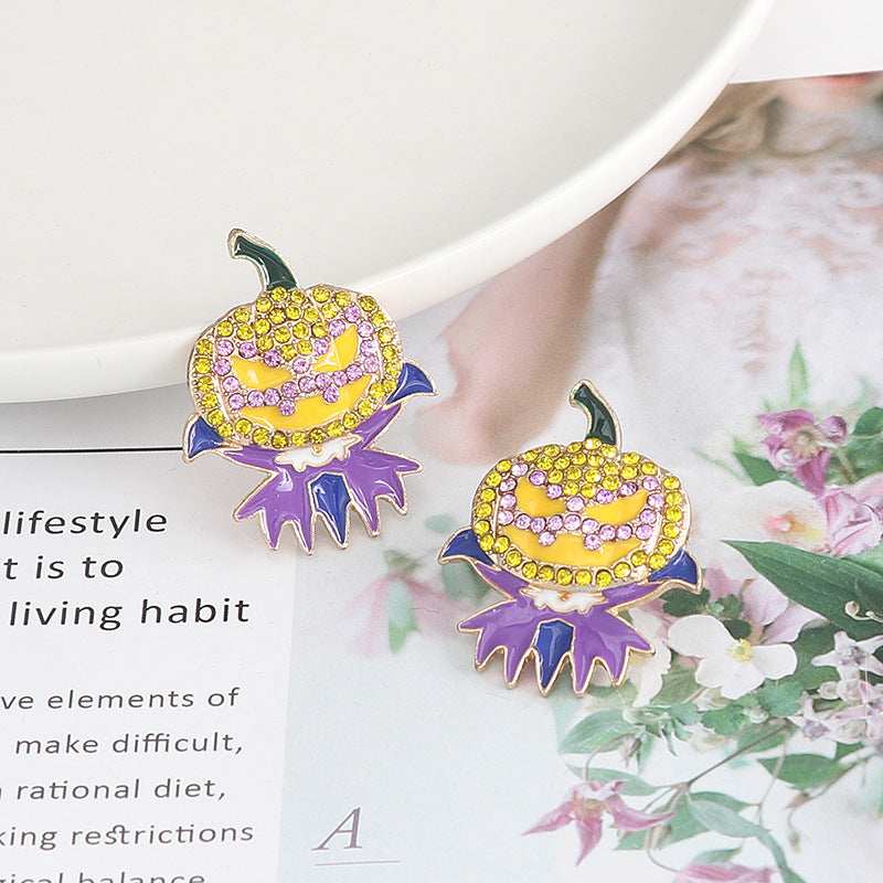 Demon Pumpkin Rhinestone Alloy Earrings - Trendsi - Flyclothing LLC