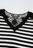 Striped Lace Detail V Neck Top - Trendsi - Flyclothing LLC