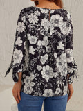 Printed Round Neck Three-Quarter Sleeve Blouse - Trendsi