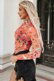 Printed Mock Neck Long Sleeve Bodysuit - Trendsi - Flyclothing LLC