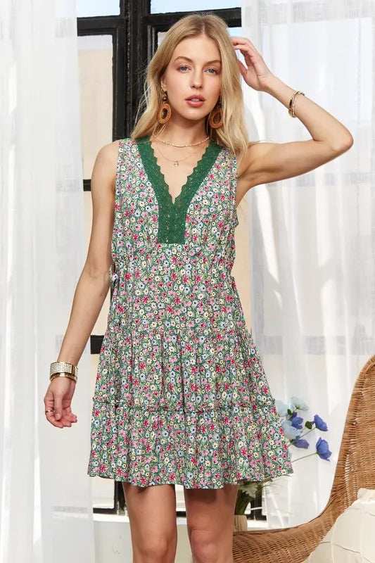 ADORA Lace Detail V-Neck Sleeveless Mini Dress - Trendsi - Flyclothing LLC