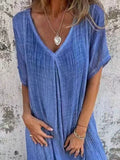 Full Size V-Neck Short Sleeve Midi Dress Plus Size - Trendsi