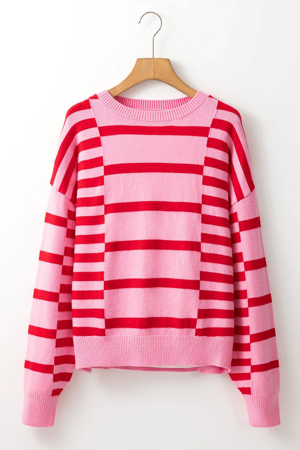Striped Round Neck Dropped Shoulder Sweater - Trendsi - Flyclothing LLC