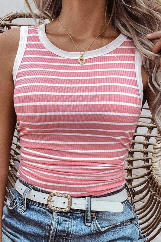 Striped Round Neck Tank - Trendsi - Flyclothing LLC