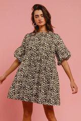 BiBi Leopard Denim Dress With Back Contrast Tie Detail - Trendsi - Flyclothing LLC