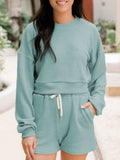 Ribbed Round Neck Long Sleeve Top and Shorts Set - Trendsi - Flyclothing LLC