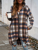 Plaid Zip Up Hooded Coat - Trendsi - Flyclothing LLC