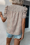 Smocked Animal Print Puff Sleeve Blouse - Trendsi - Flyclothing LLC