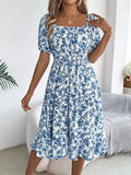 Ruffled Hem Floral Puff Sleeve Dress - Trendsi