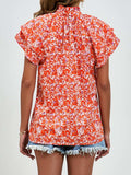 Ditsy Floral Mock Neck Flounce Sleeve Blouse - Trendsi - Flyclothing LLC