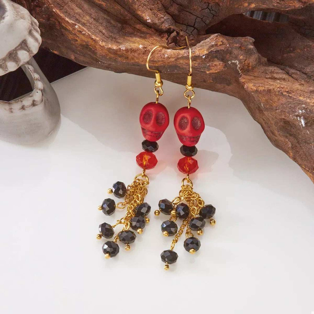 Halloween Skull Beaded Drop Earrings - Trendsi - Flyclothing LLC