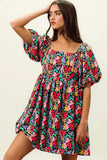 BiBi Floral Print Puff Square Neck Dress - Trendsi - Flyclothing LLC