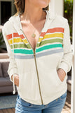 Drawstring Contrast Zip Up Long Sleeve Hoodie - Trendsi