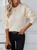 Round Neck Long Sleeve Woven Sweater - Trendsi
