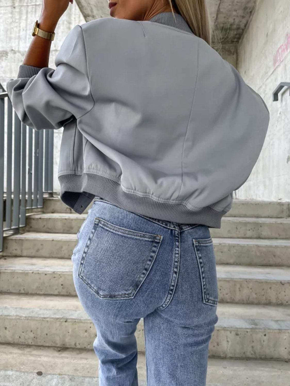 Baseball Collar Dropped Shoulder Jacket - Trendsi - Flyclothing LLC